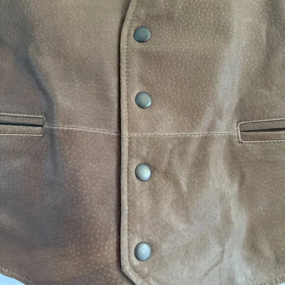Vintage Wilsons Genuine Brown Leather Vest with Snaps and Adjustable Back - Picture 2 of 13